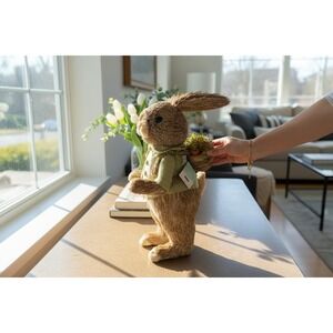 Ashland Sisal Straw Easter Bunny Figurine Large 18in Brown Green Brand New